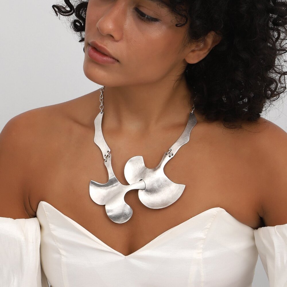 Unique Silver Floral Pendant - Statement Necklace